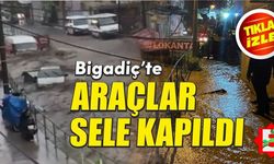 Bigadiç'te dere taştı. Araçlar sele kapıldı