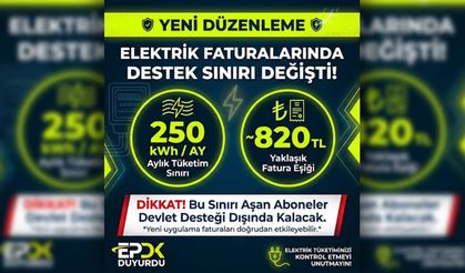 Elektrik faturalarında devlet desteği düşürüldü