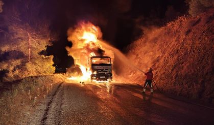 Havran Çakırca'daki kamyon yangını korkuttu
