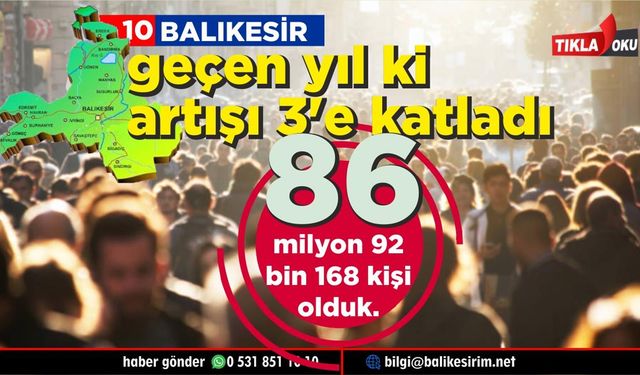 Türkiye 427 bin, Balıkesir nüfusu 8 bin 421 kişi arttı