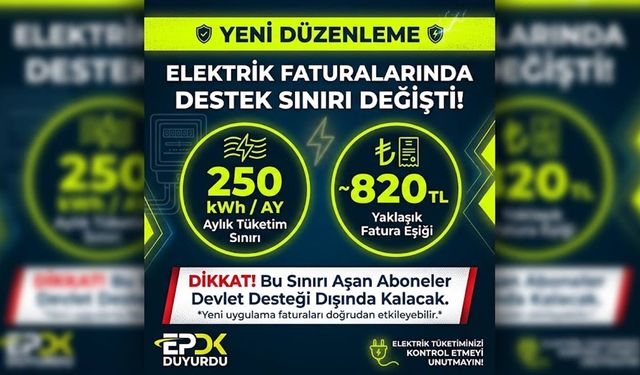 Elektrik faturalarında devlet desteği düşürüldü