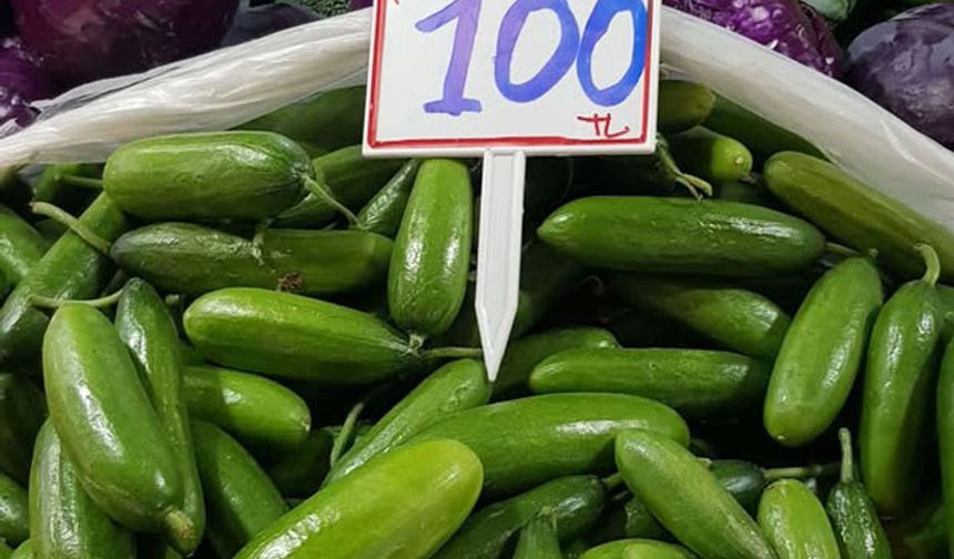 Salatalık, salı pazarındaki tezgahlarda 80 ila 120 lira arasında değişen etiketlerle satışa sunuldu. 